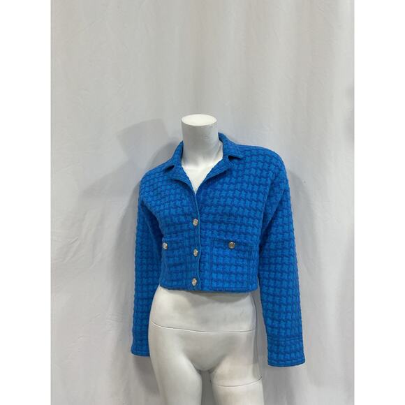 Sandro Cropped 'Tweed' Blue Coatigan Size XS - Picture 2 of 5